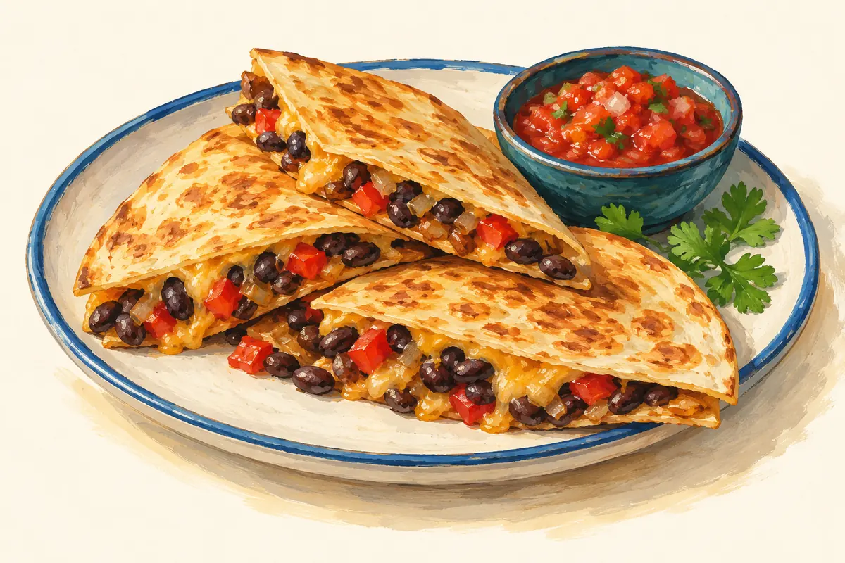 Illustration of Black-bean and pepper quesadillas