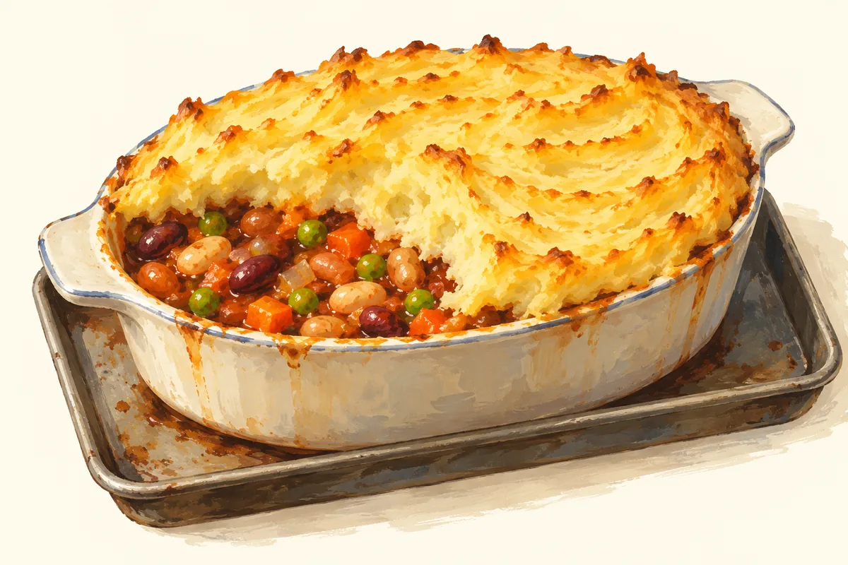 Illustration of Mixed-bean pie with a mashed-potato top
