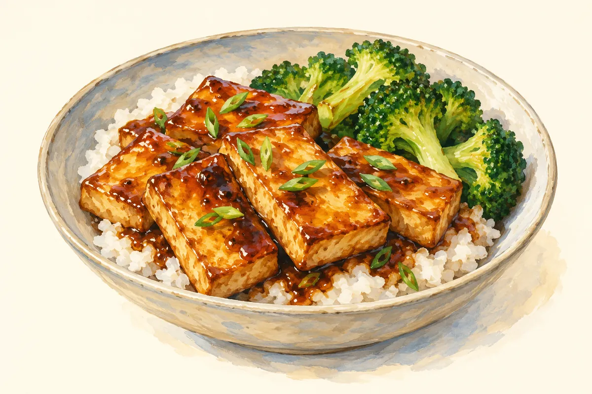 Illustration of Tofu with a teriyaki-style glaze