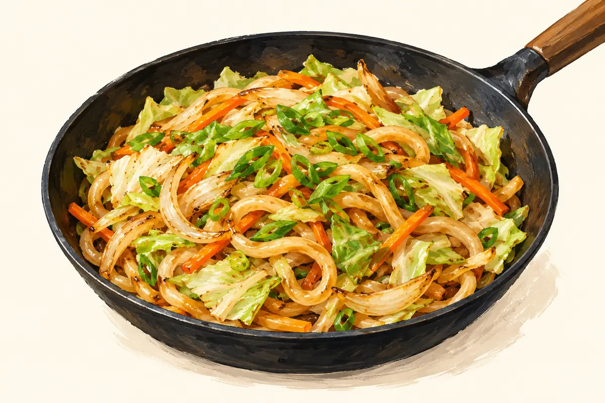 Illustration of A vegetable yaki-udon-style skillet