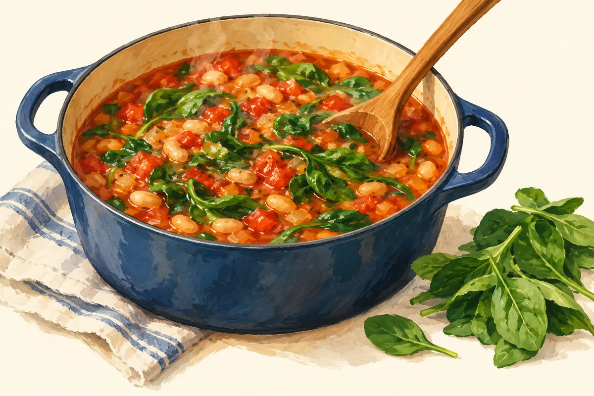 Illustration of A handful of spinach: add it near the end