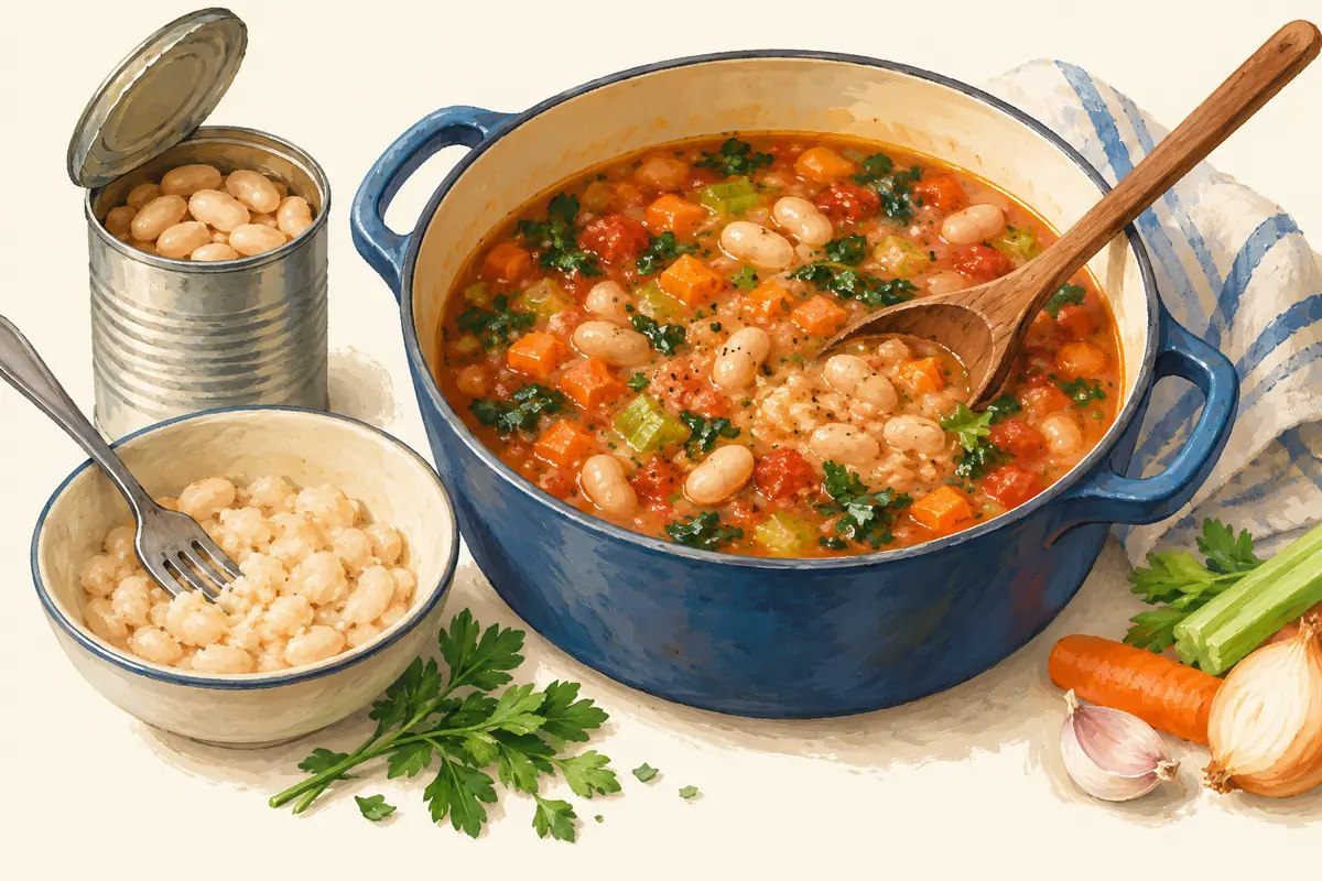 Illustration of An opened can of beans: thicken a soup