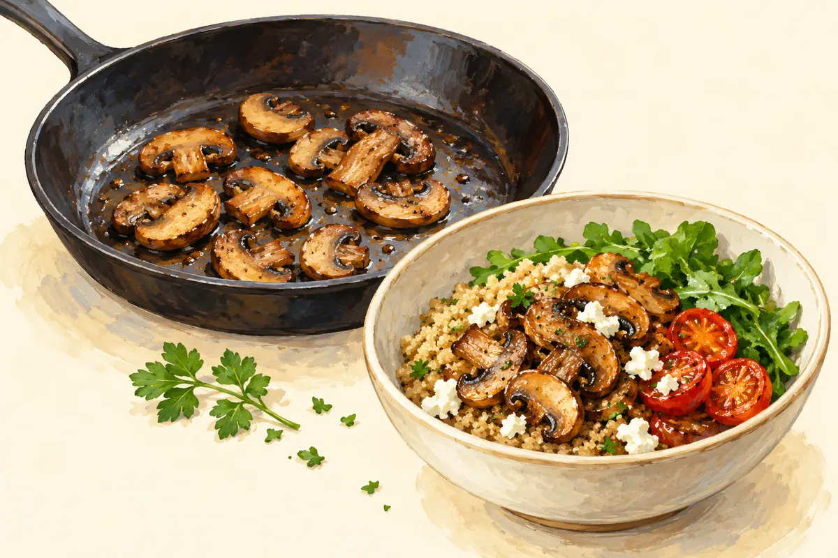 Illustration of A few mushrooms: give them space in the pan