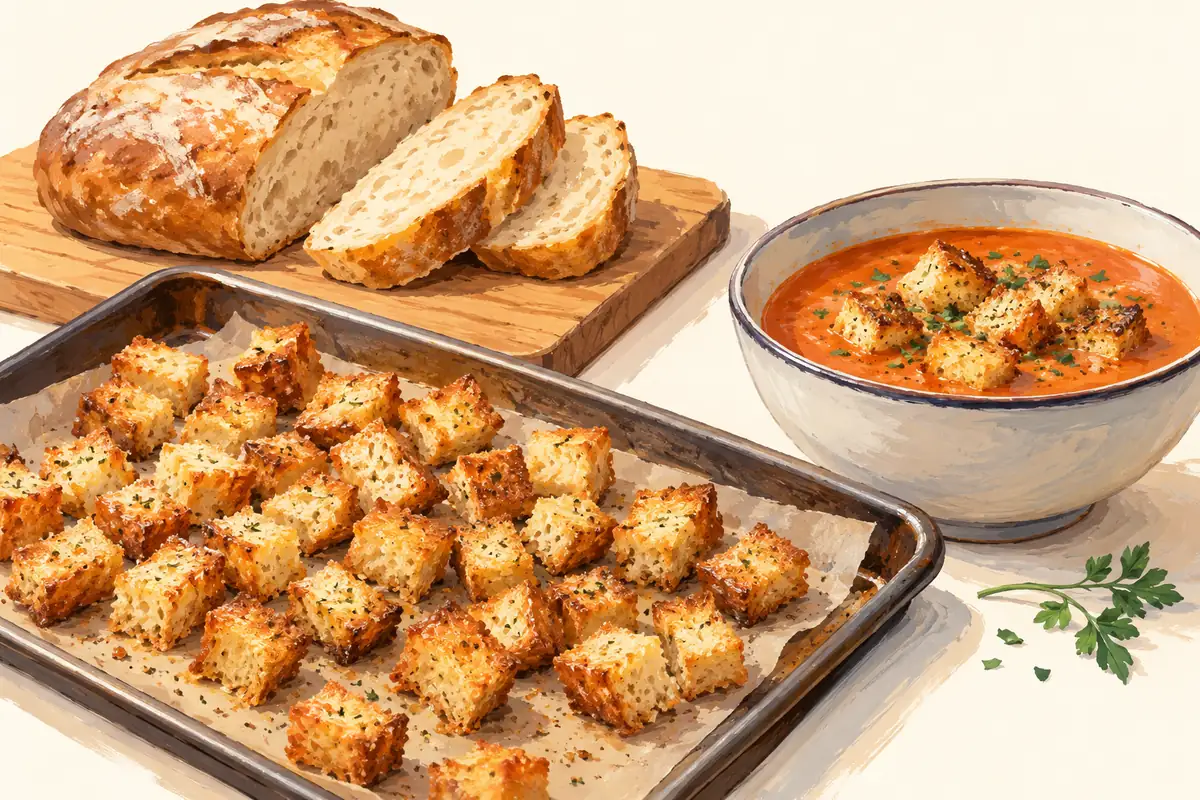 Illustration of Bread that is becoming stale: make crisp pieces
