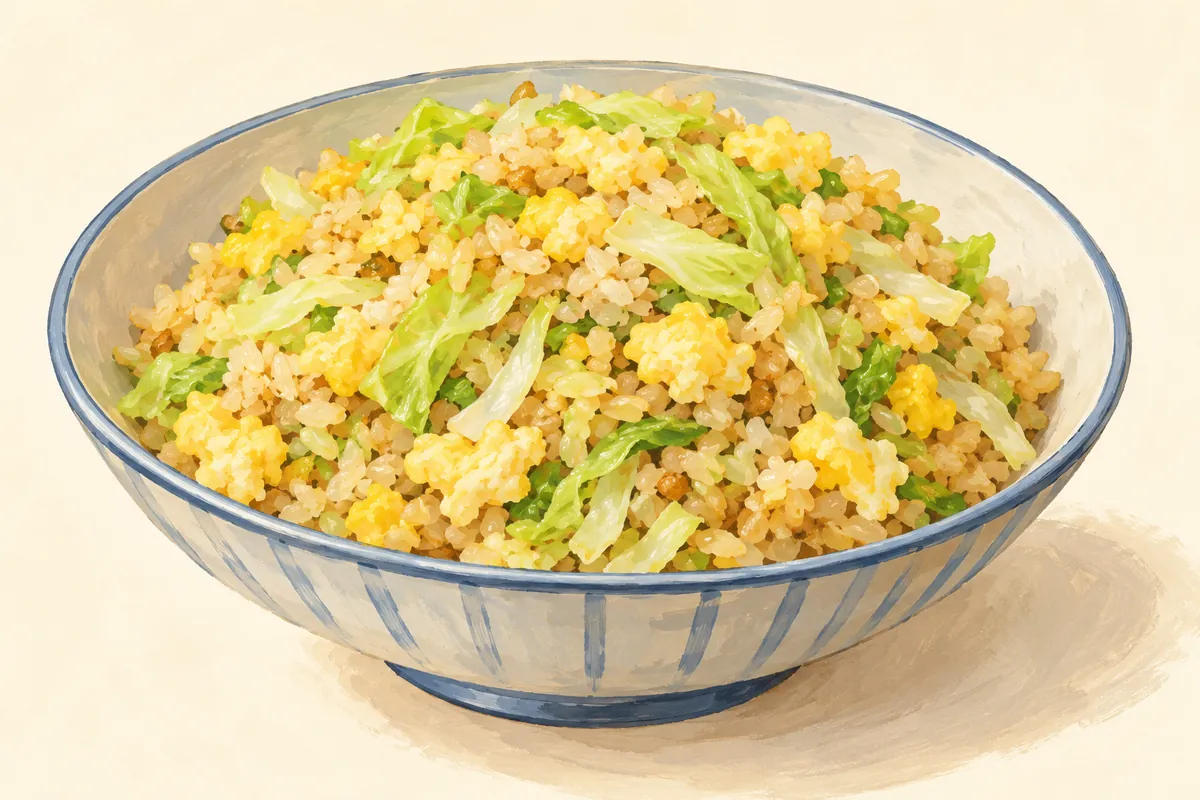 Illustration of Cabbage fried rice with fully cooked egg