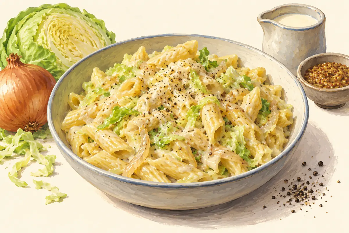 Illustration of Creamy cabbage and mustard pasta