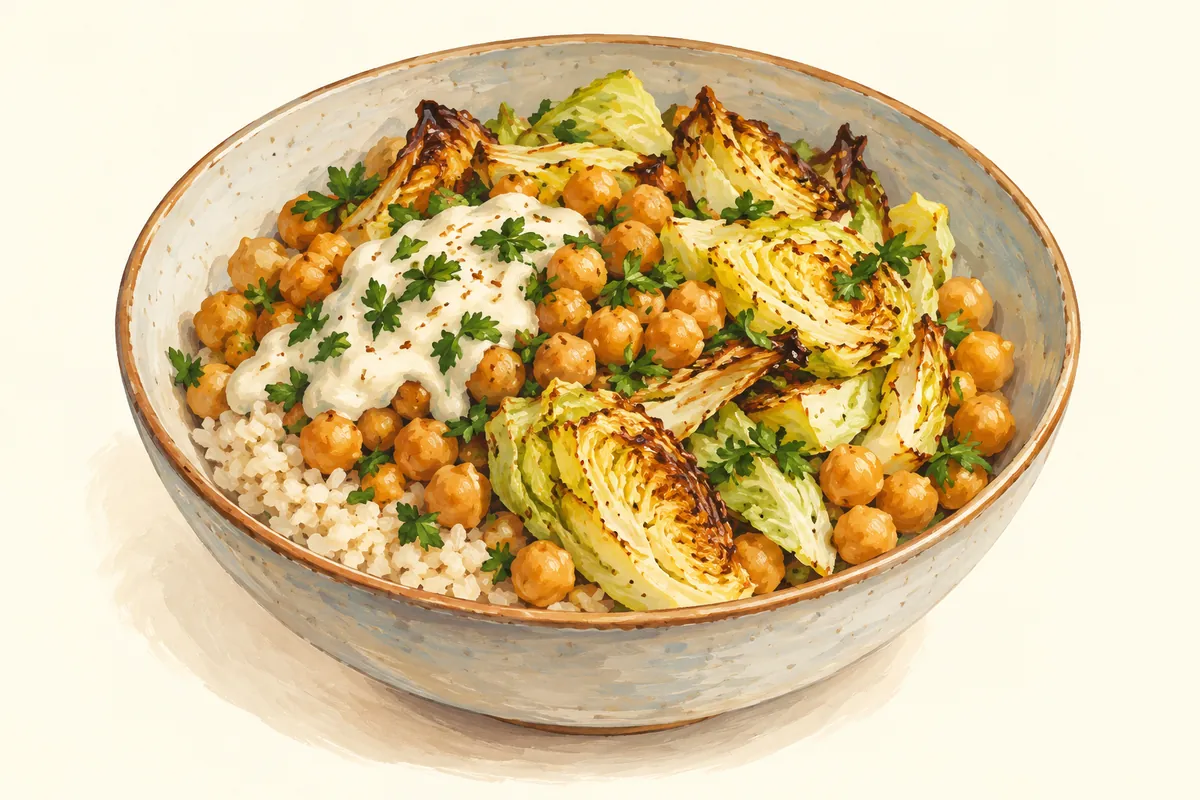 Illustration of A warm cabbage bowl with chickpeas
